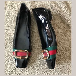 Gucci Black Patent Leather Web Bamboo Buckle